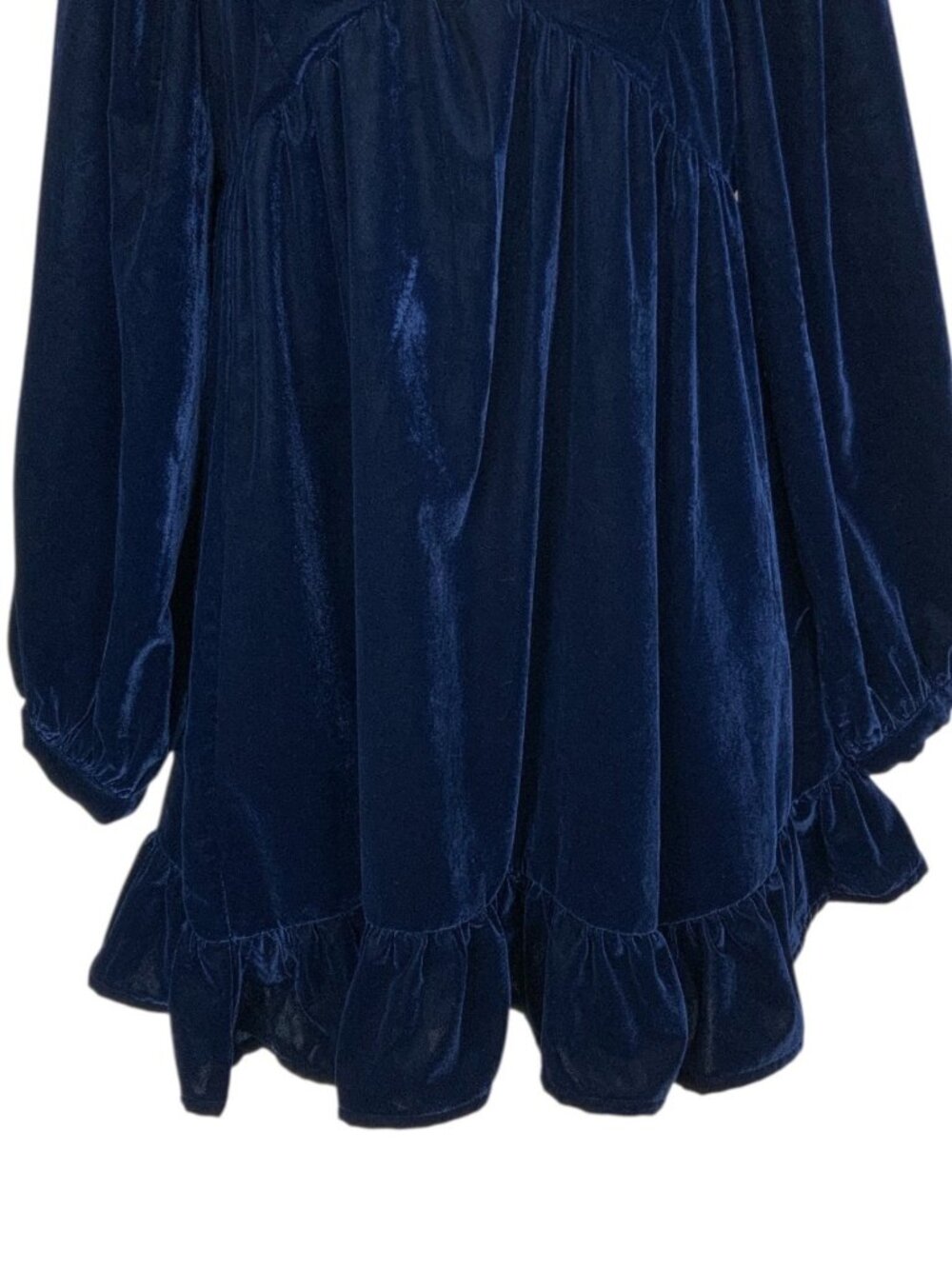 Free People Estella Velvet Mini Dress S Blue Babydoll Long Sleeve - Picture 13 of 16